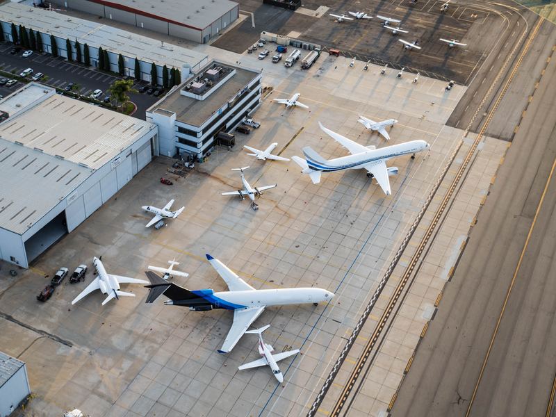 Aerial view of an airport apron
