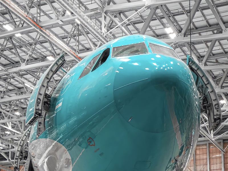 Close-up of an airframe in the workshop
